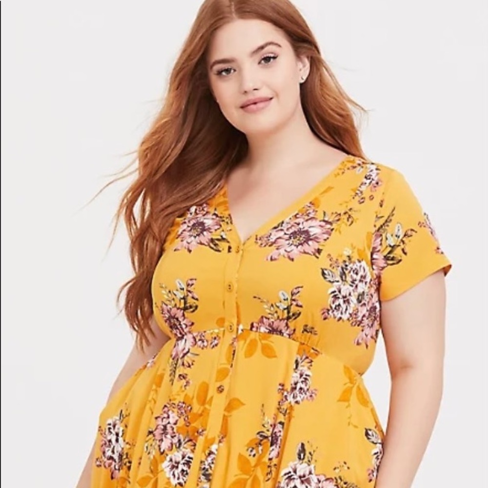 Yellow button down torrid floral dress